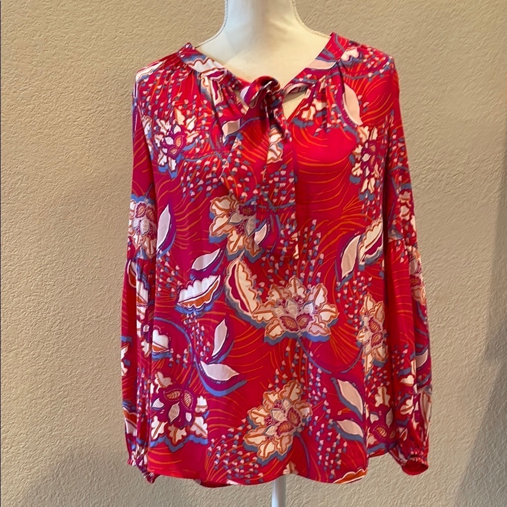 Pink Long Sleeve Relaxed Tie Front Blouse